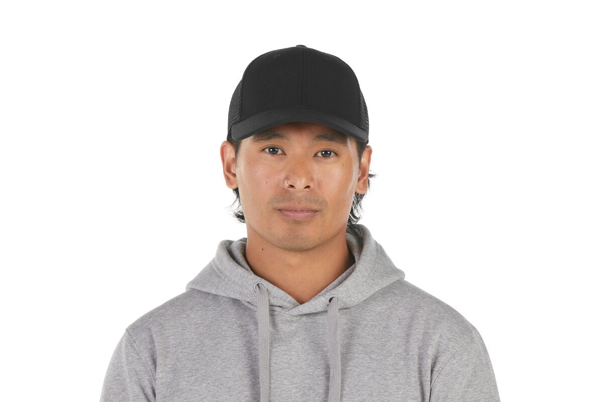 recycled-poly-low-profile-trucker-hat-i0 WebPDP-HAT002002_Recycled_Poly_Low_Profile_Trucker_Hat_Black_Studio_Harper_Studios_0723_Front__HAT002002OS.jpg