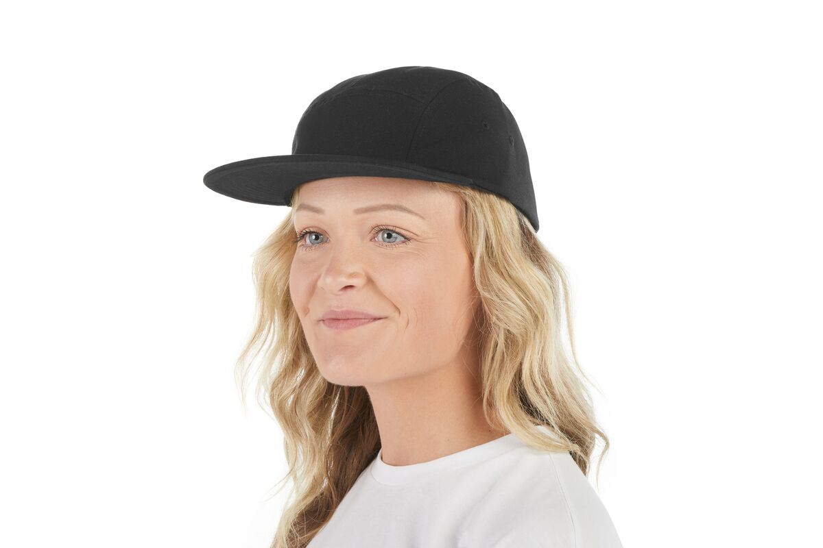 recycled-poly-flat-brim-5-panel-hat-q1 WebPDP-HAT003002_Recycled_Poly_Flat_Brim_5Panel_Hat_Black_Studio_Harper_Studios_0723_Front_2__HAT003002OS.jpg