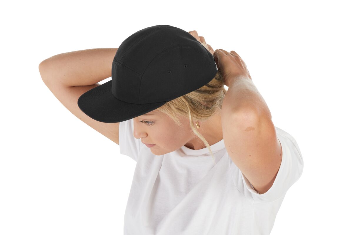 recycled-poly-flat-brim-5-panel-hat-q1 WebPDP-HAT003002_Recycled_Poly_Flat_Brim_5Panel_Hat_Black_Studio_Harper_Studios_0723_Side_4__HAT003002OS.jpg